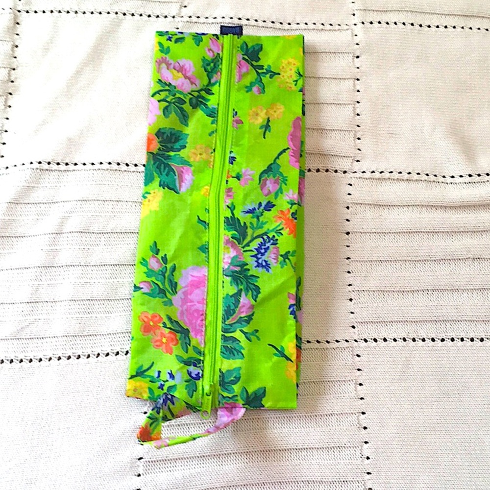 NEW Baggu Consignment Florals Lime Green Medium 3D Zip pouch bag case purse